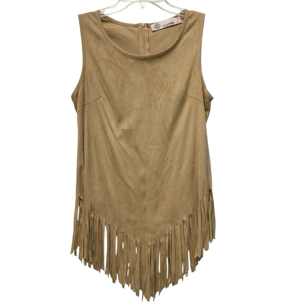 Tan Suede Fringe Sleeveless Western Top Size Small